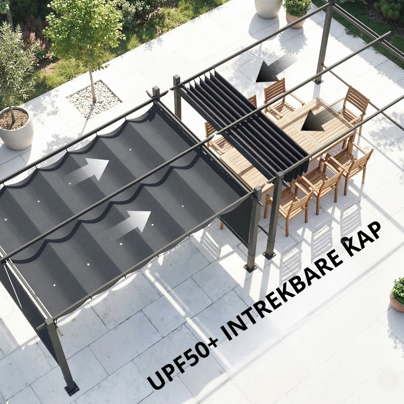 Nancy's Procchio Pergola - Terrasoverkapping - Automatisch intrekbare rolluiken - Grijs - ± 390 x 300 x 225 cm