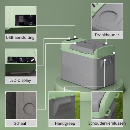 Nancy's Sovere Koelbox - Koeler - AC / DC Adapters - LED-Verlichting en Display - Grijs / Groen - 24,2 Liter