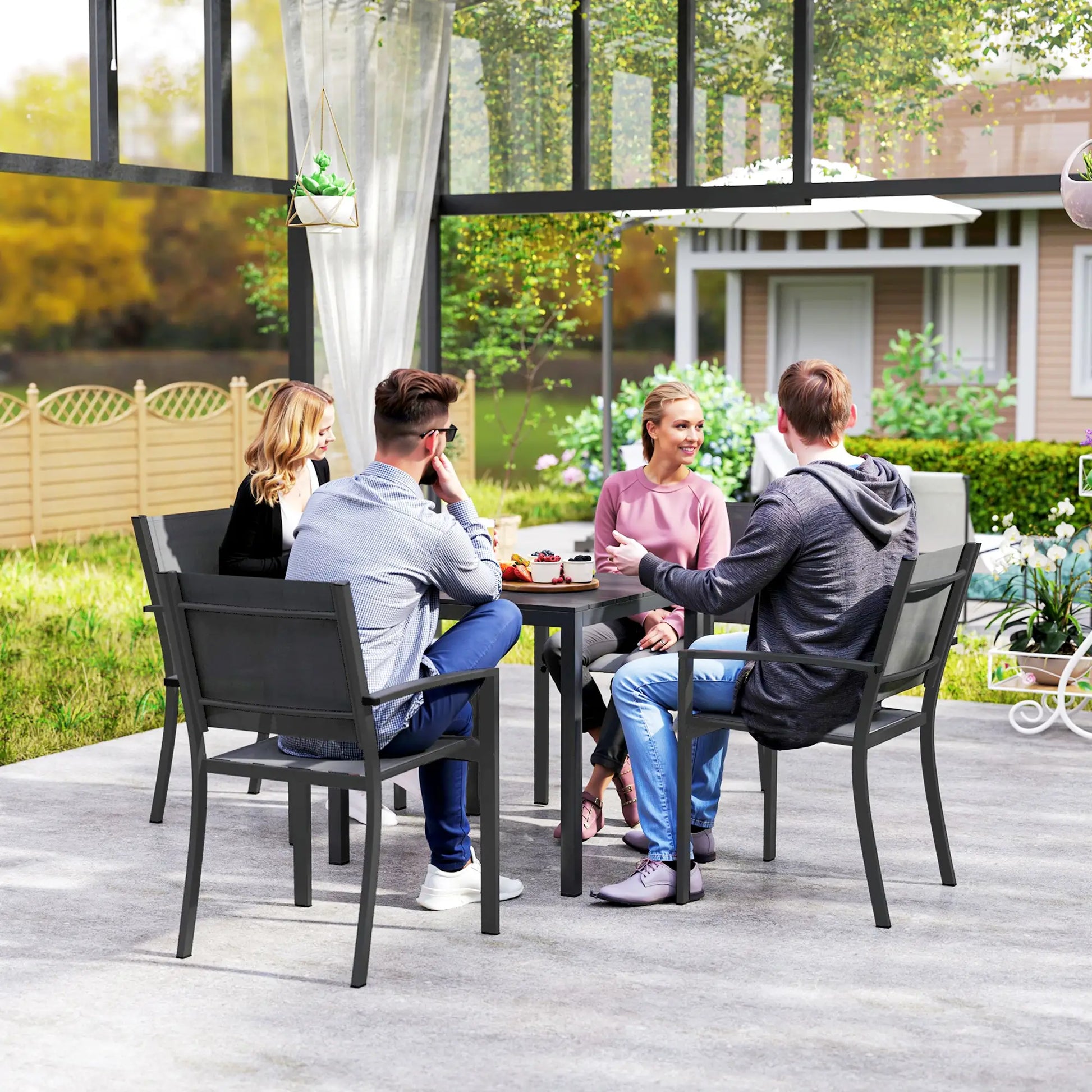 Nancy's Corleone Tuintafel - Terrastafel - Eettafel voor Buiten - Zwart - ± 75 x 75 x 70 cm