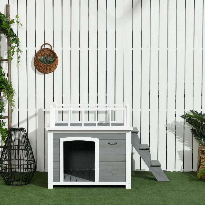 Nancy's Soragna Hondenhok - Hondenverblijf voor buiten - Dakterras - Grijs - Dennenhout - ± 120 x 75 x 80 cm