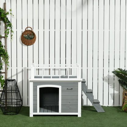 Nancy's Soragna Hondenhok - Hondenverblijf voor buiten - Dakterras - Grijs - Dennenhout - ± 120 x 75 x 80 cm