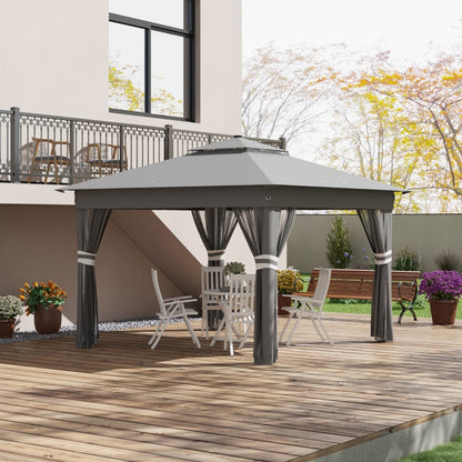 Pavillon Painswick de Nancy avec lampes LED - Tente de fête - Pavillon de jardin - Gris - ± 340 x 340 cm