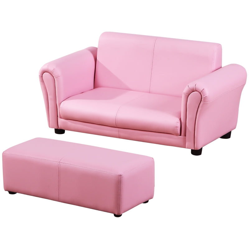 Nancy's Bronco Kinderbank Met Voetenbank - Kinderfauteuil - 2-Delige Set - Roze