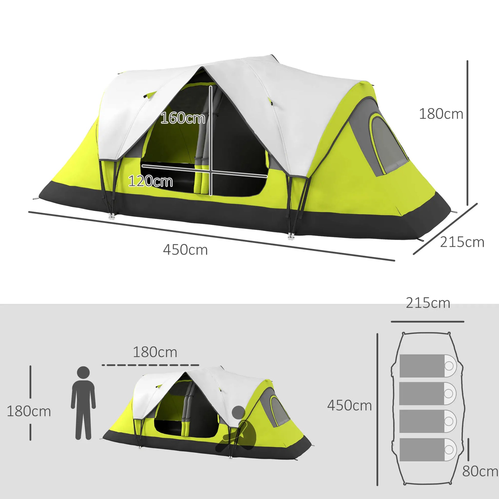 Nancy's Dugenta Kampeertent - 6-Persoons Campingtent - 2 Slaapkamers - 450 x 215 x 180 cm