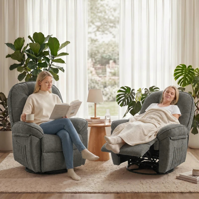 Nancy's Teolo Lounge Fauteuil - Relax Stoel - Loungestoel - Draai-, schommel en ligfunctie - Grijs - Chenille
