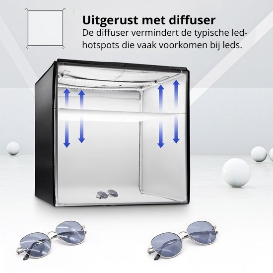 Yorbay Fotobox Fotostudio Met Dimbare LED-verlichting - 4 Achtergrondfolies - Zwart - 60 x 60 x 60cm