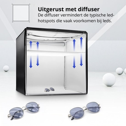 Yorbay Fotobox Fotostudio Met Dimbare LED-verlichting - 4 Achtergrondfolies - Zwart - 60 x 60 x 60cm