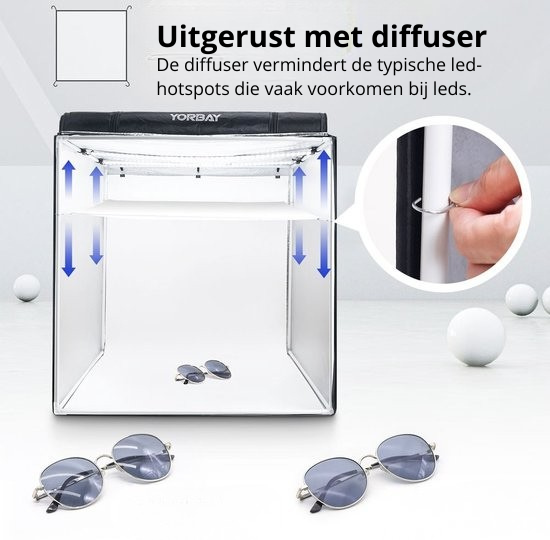 Yorbay Fotobox Fotostudio Met Dimbare LED-verlichting - 4 Achtergrondfolies - Zwart - 80 x 80 x 80cm