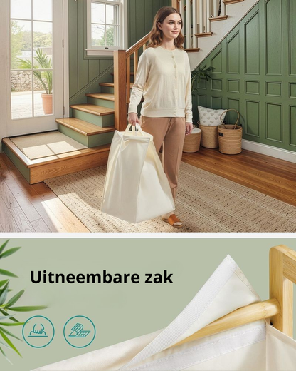 Nancy's Pradleves Wasmand met 2 vakken - Wassorteerder - Wasbox - Crèmewit - Bamboe - 100 Liter