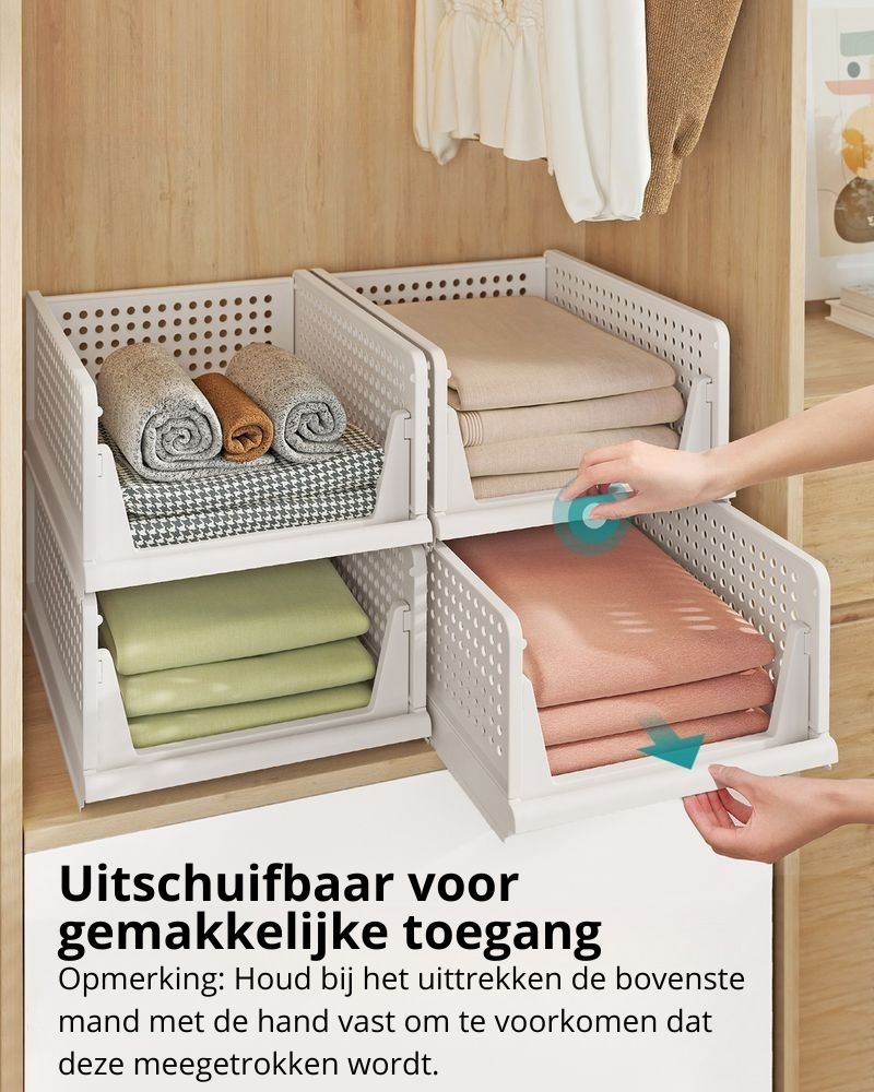 Nancy's Piatto Organizers - Opbergmanden - Stapelbaar - Set van 4 - Wit - ± 45 x 35 x 20 cm
