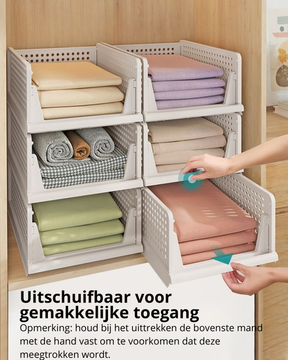 Nancy's Piazzolo Organizers - Opbergmanden - Stapelbaar - Opvouwbaar - Set van 6 - Wit - ± 45 x 35 x 20 cm