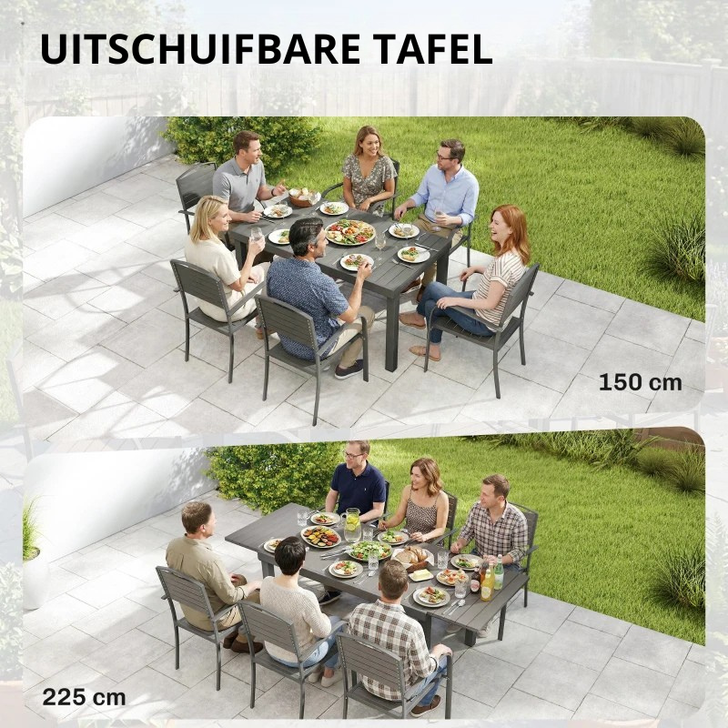 Nancy's Sarno Tuinset - 7-Delige Tuintafel Set - Tuinmeubelset - Uitschuifbare tafel - Grijs - Aluminium