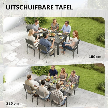 Nancy's Sarno Tuinset - 7-Delige Tuintafel Set - Tuinmeubelset - Uitschuifbare tafel - Grijs - Aluminium