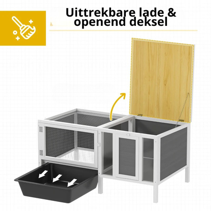 Nancy's Piteglio Dierenverblijf - Konijnenhok - Dierenhok - Wit / Grijs / Bruin - Dennenhout - ± 105 x 55 x 50 cm