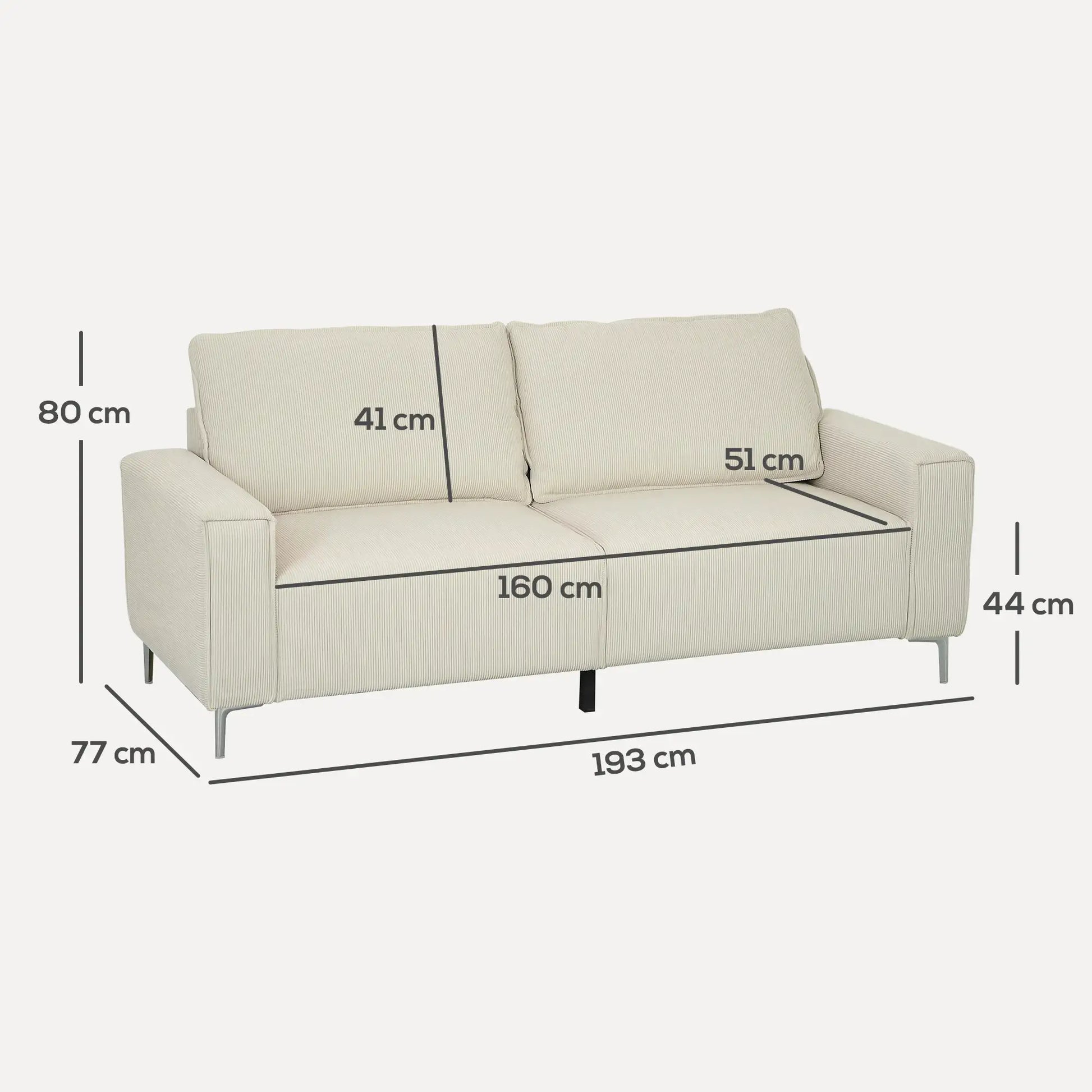Nancy's Urra 3-Zitsbank - Zitbank - Crèmewit - Ribfluweel - ± 195 x 75 x 80 cm