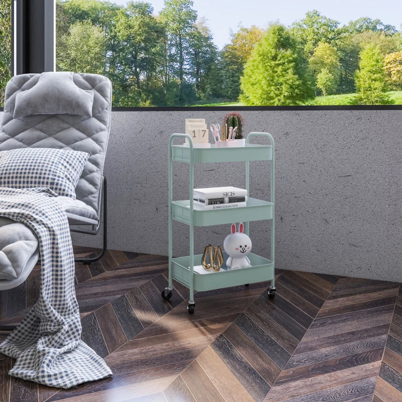 Nancy's Monterosi Trolley - Serveerwagen - Keukentrolley - Lichtblauw - Staal - ± 45 x 30 x 80 cm