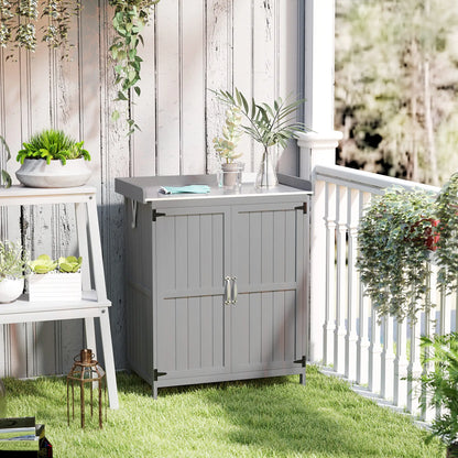 Nancy's Follina Planttafel - Tuinwerktafel - Tuinkast - Grijs - Dennenhout - ± 75 x 45 x 90 cm