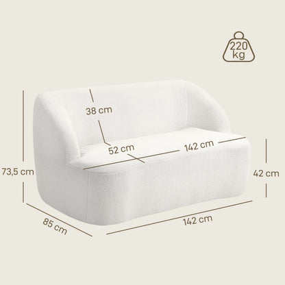 Nancy's Marchirolo 2-Zitsbank - Zitbank - Crème Wit - Teddy Look - ± 140 x 85 x 75 cm