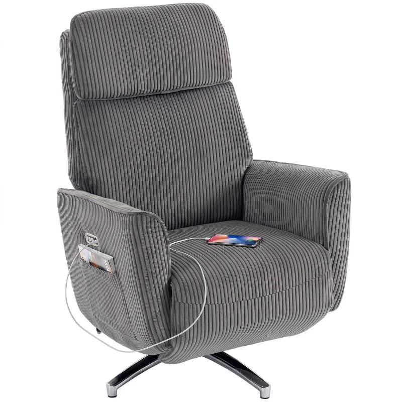 Nancy's Tarzo Elektrische Fauteuil - Relaxfauteuil - Relaxstoel - Draaibaar - Donkergrijs / Zilver - Corduroy Look