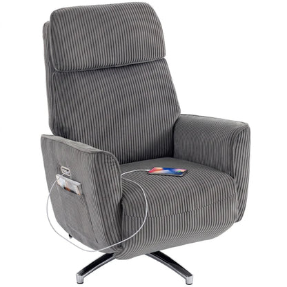 Nancy's Tarzo Elektrische Fauteuil - Relaxfauteuil - Relaxstoel - Draaibaar - Donkergrijs / Zilver - Corduroy Look