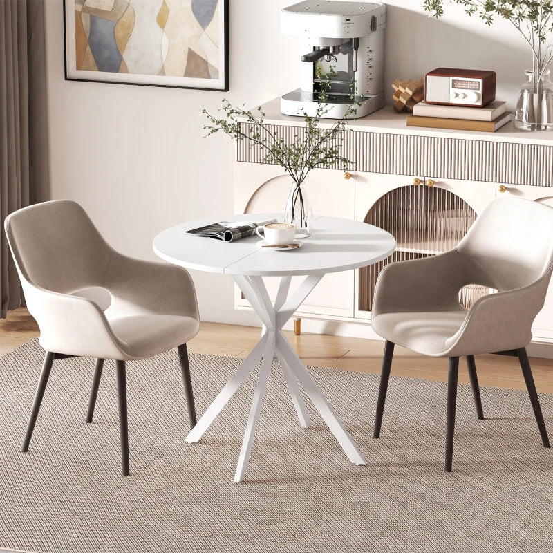 Nancy's Travo Eettafel rond - Ronde eettafel met houtlook - Wit - Spaanplaat / Staal - Ø80 x 75H cm