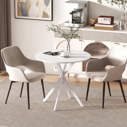 Nancy's Travo Eettafel rond - Ronde eettafel met houtlook - Wit - Spaanplaat / Staal - Ø80 x 75H cm