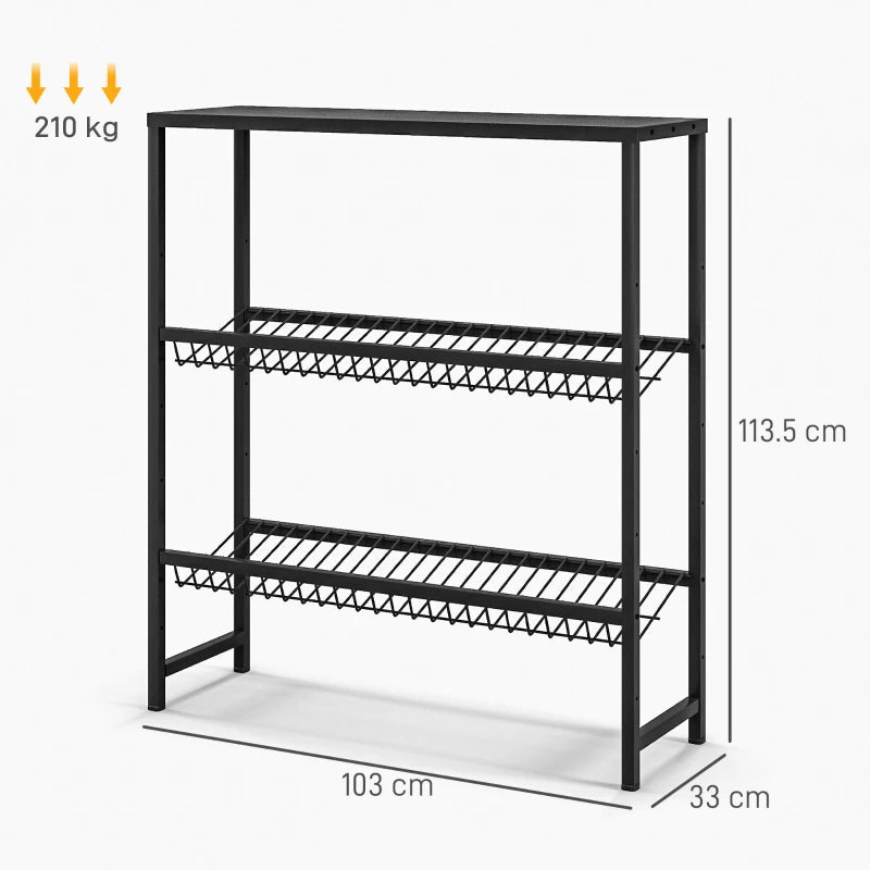 Nancy's Marcieira Krattenrek - Stellingkast - 2 Niveaus - Zwart - Staal - ± 100 x 35 x 115 cm