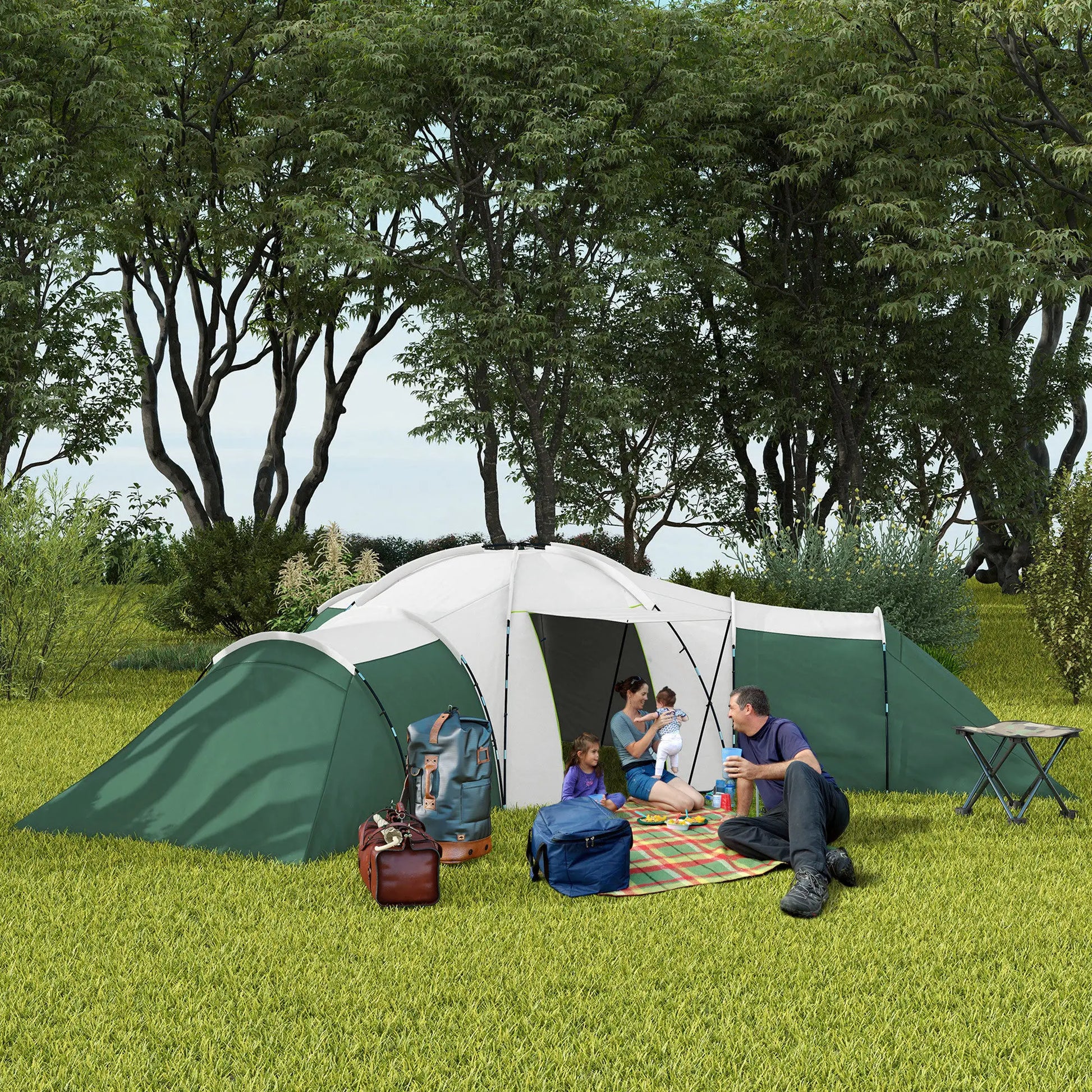 Nancy's Concei Kampeertent - Camping Tent - 3 Slaapcabines - Waterdicht - Groen