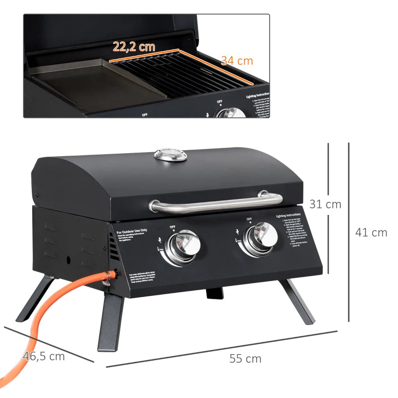 Nancy's Pousa Barbecue - BBQ - Grill - Gas BBQ - Met 2 Branders - Mobiele Barbecue - Staal - Zwart