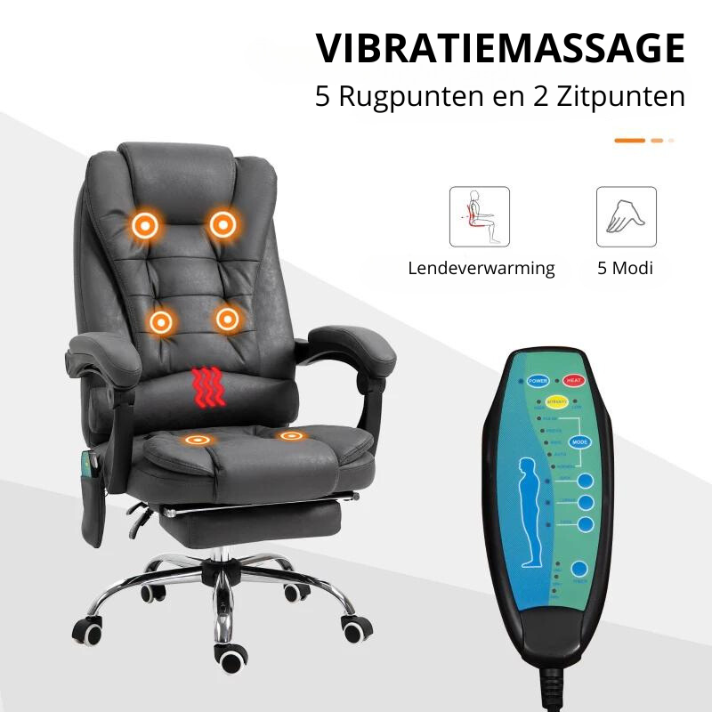 Nancy's Agropoli Massage Bureaustoel - Massage- en verwarmingsfunctie - Verstelbare Rugleuning - Draaibaar - Ergonomisch - Grijs