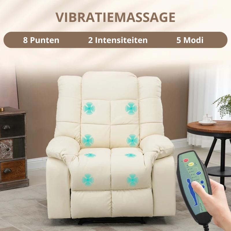 Nancy's Alfero Massagestoel - Relaxstoel - Relaxfauteuil - Met Afstandsbediening - Verstelbare Rugleuning - Créme - Kunstleer