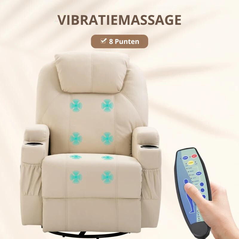 Nancy's Alleghe Massagestoel - Relaxstoel - Relaxfauteuil - Schommelfunctie - Verstelbare Rugleuning - Draaibaar - Créme - Kunstleer