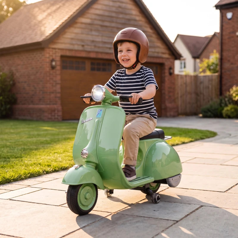 Nancy's Tolmezzo Elektrische Vespa voor Kinderen - Muziek en LED-koplamp - Afneembare zijwieltjes - Groen