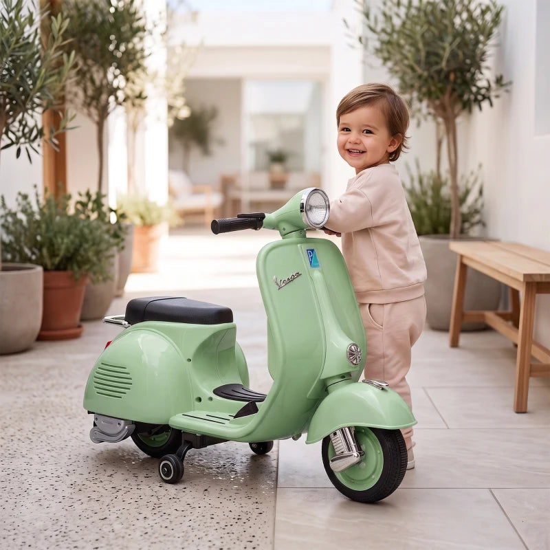 Nancy's Tolmezzo Elektrische Vespa voor Kinderen - Muziek en LED-koplamp - Afneembare zijwieltjes - Groen