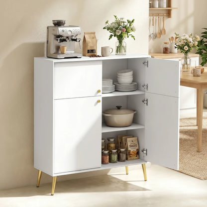 Nancy's Tenno Commode - Dressoir - Opbergkast - Crème / Goud - ± 105 x 40 x 125 cm