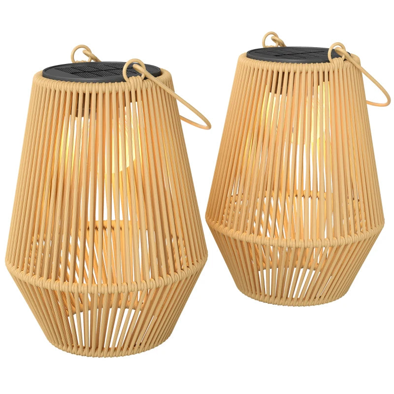 Nancy's Satriano Sfeerverlichting voor buiten - Zonne-lataarns - Buitenlampen - Set van 2 - Bruin - Rotan