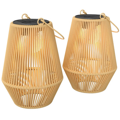 Nancy's Satriano Sfeerverlichting voor buiten - Zonne-lataarns - Buitenlampen - Set van 2 - Bruin - Rotan