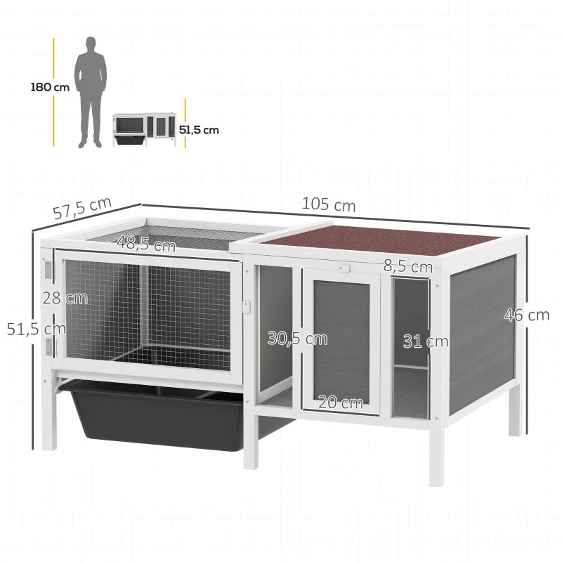 Nancy's Piteglio Dierenverblijf - Konijnenhok - Dierenhok - Wit / Grijs / Bruin - Dennenhout - ± 105 x 55 x 50 cm