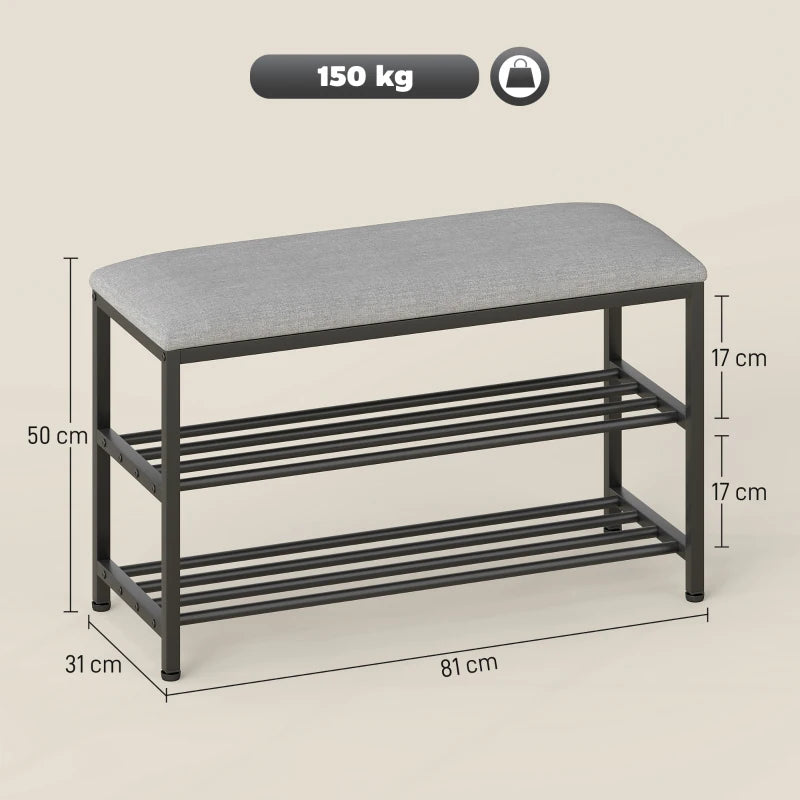 Nancy's Onna Schoenenbank - Schoenenrek - Opbergbank - Zwart / Grijs - ± 80 x 30 x 50 cm