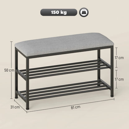 Nancy's Onna Schoenenbank - Schoenenrek - Opbergbank - Zwart / Grijs - ± 80 x 30 x 50 cm