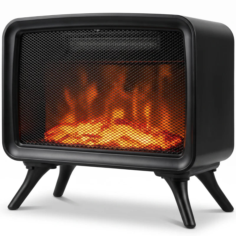 Nancy's Vallerano Elektrische Haard - Tafelhaard - Vrijstaand - Instelbare Thermostaat - Vlammen-effect met LED - Zwart