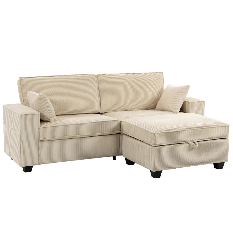 Nancy's Terlizzi Hoekbank - Flexibele Opbergpoef - Ruimte zitting - Beige - Corduroy - ± 215 x 150 x 95 cm