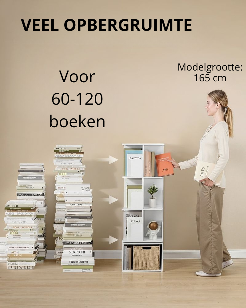 Nancy's Poviglio Boekenkast - Opbergkast - Opbergrek - 360° Draaibaar - Wit - ± 40 x 40 x 125 cm