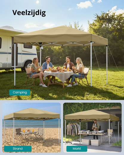 Nancy's Rubano Partytent - Tuintent - Opvouwbaar frame - Zonwering - Draagbaar - Beige - ± 300 x 300 x 260 cm