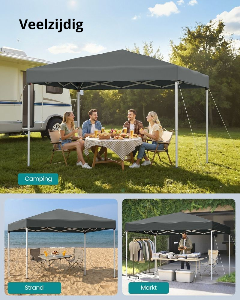 Nancy's Rubano Partytent - Tuintent - Opvouwbaar frame - Zonwering - Draagbaar - Grijs - ± 300 x 300 x 260 cm