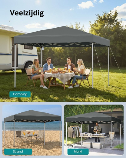 Nancy's Rubano Partytent - Tuintent - Opvouwbaar frame - Zonwering - Draagbaar - Grijs - ± 300 x 300 x 260 cm
