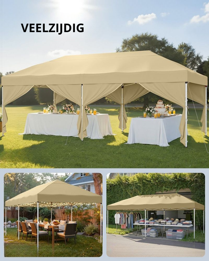 Nancy's Rufina Partytent - Tuintent - Afneembare zijwanden - UV-Wering - Opvouwbaar - Beige - 600 x 300 x 260 cm