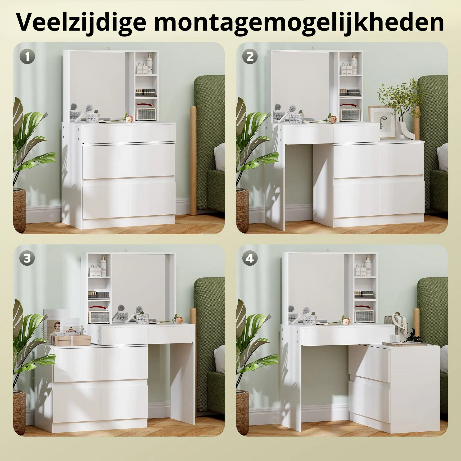 Nancy's Curtatone Kaptafel - Make Up Tafel met Spiegel - Wit - ± 70 x 40 x 120 cm
