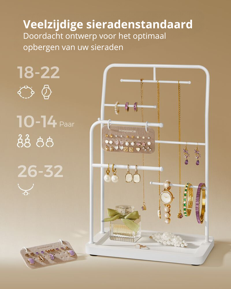 Nancy's Casegas Sieradenhouder - Sieraden rek - Sieradenstandaard - Wit - Staal / Fluweel - Nancy Homestore
