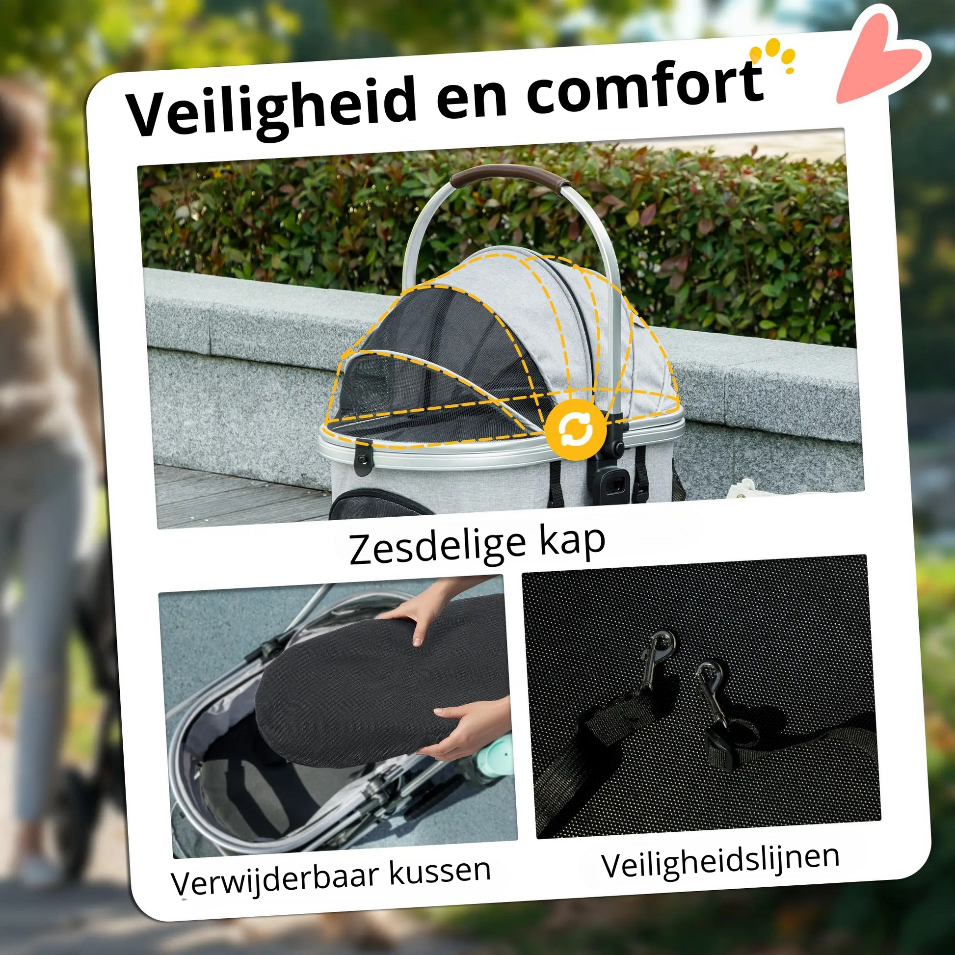 Nancy's Collazzone Reiswagen voor Huisdieren - Kattenbuggy - Hondenbuggy - Lichtgrijs / Zilver